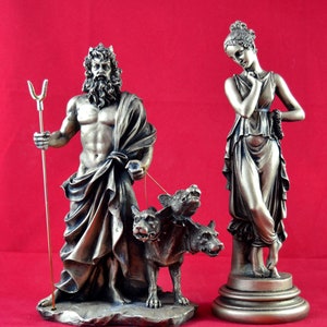 Persephone Goddess Queen of the Underworld  and Hades gold patina greek mythology statue 10 inches
