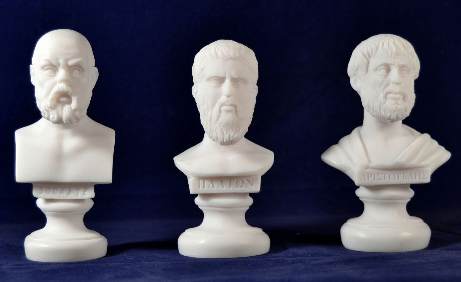 Marble Cast Bust Set Socrates, Plato, Aristotle - Greek Philosophers