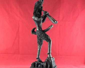 PAN - Satyr- Greek God of the Wild & Nature Statue Sculpture Figurine Black Gold  12.2 inches