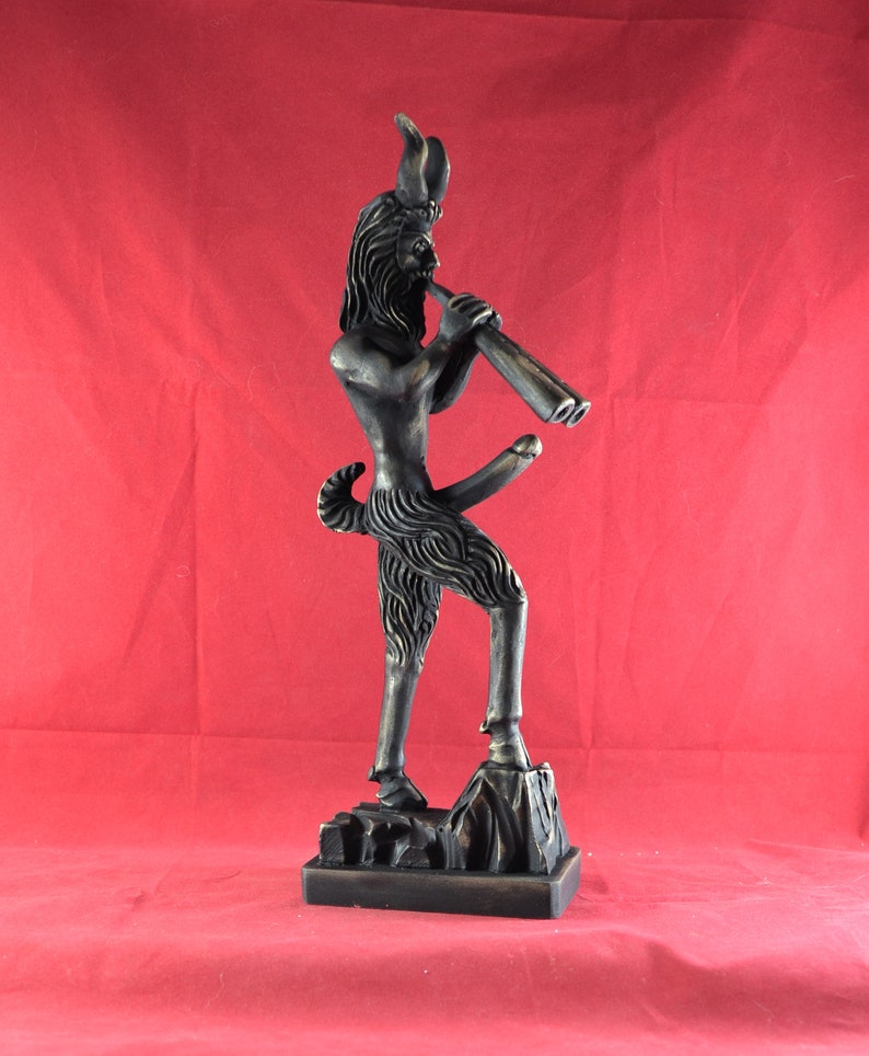 PAN Satyr Greek God of the Wild & Nature Statue Sculpture Figurine Black Gold 12.2 inches image 1