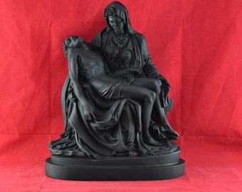 Pieta by Michelangelo Madonna Jesus Statue Sculpture Noir Fait main 24 cm (10 pouces)