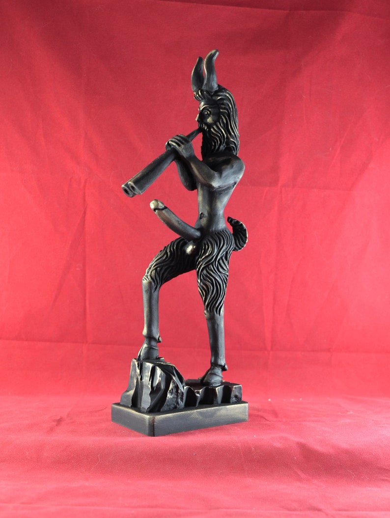 PAN Satyr Greek God of the Wild & Nature Statue Sculpture Figurine Black Gold 12.2 inches image 3