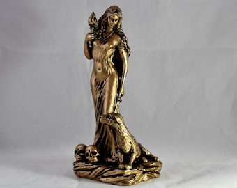 Gold Hecate Statue, Stone Goddess Hekate Sculpture, Triple Goddess Wiccan Altar Decor, Pagan Witchcraft Gift, Greek Mythology Art