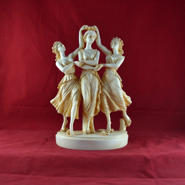 Three Graces  Statue Sculpture Figurine Aged Patina Goddess 10 inches