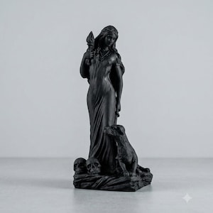 Black Hecate Statue in Stone, Goddess of Witchcraft Altar Decor, Goddess Hekate Sculpture, Pagan Wiccan Ritual Gift, Dark Goddess, 7.5 inch