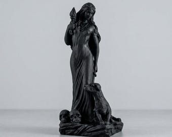 Svart Hekate-staty i sten, häxkonstens gudinna altardekor, gudinnan Hekate-skulptur, hednisk wicca-ritualgåva, mörk gudinna, 7,5 tum