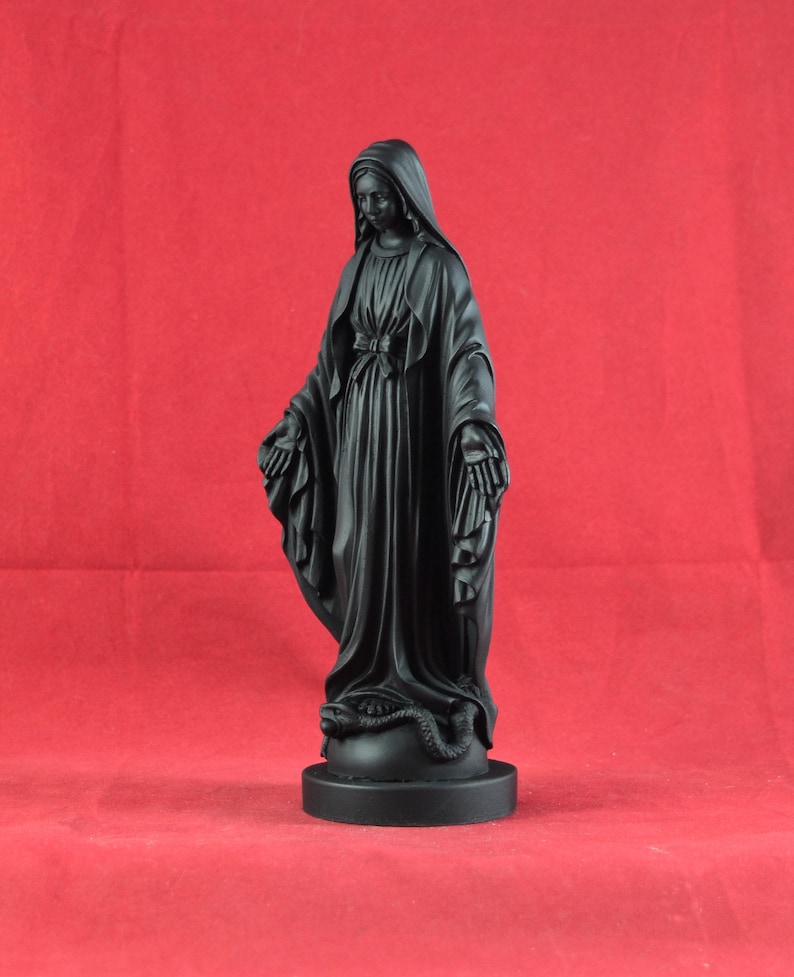 Virgin Mary Sculpture Madonna Marble Greek Black Patina Religious Statue 17 cm 6,7 inches image 3