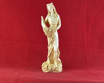 Aged Greek Goddess Tyche Statue - Stone Fortuna Sculpture -Roman Goddess of Fortune & Luck - Pagan Altar Decor, Housewarming Gift, 7.5 inch