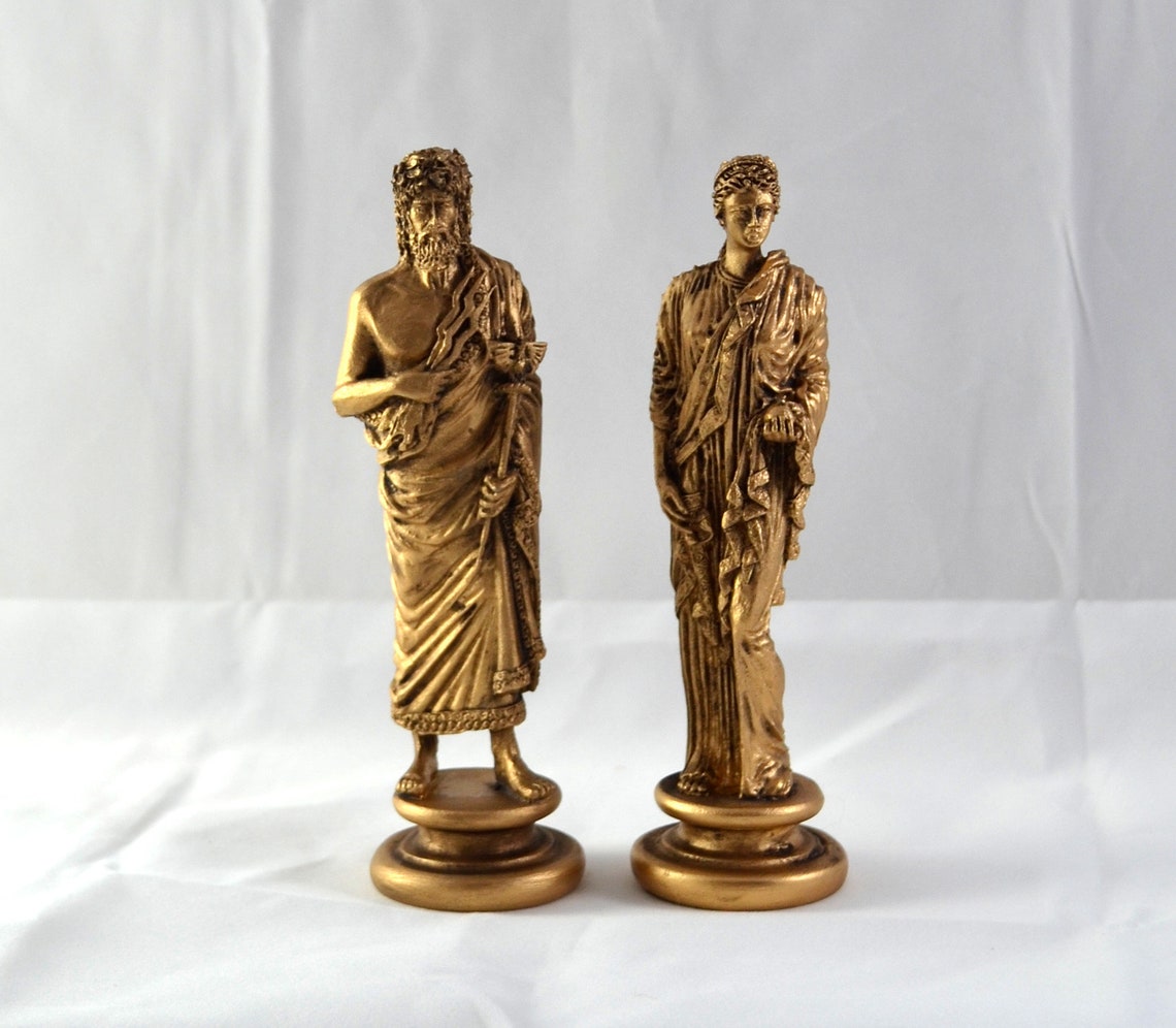 Zeus and Hera Set gold patina greek statue god NEW Free image 0