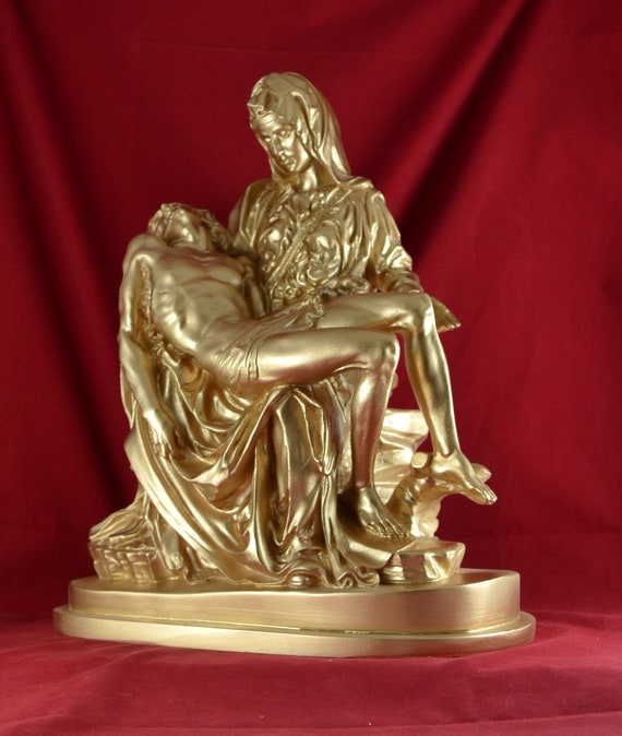 Big Pieta by Michelangelo Madonna Jesus Statue Sculpture Gold