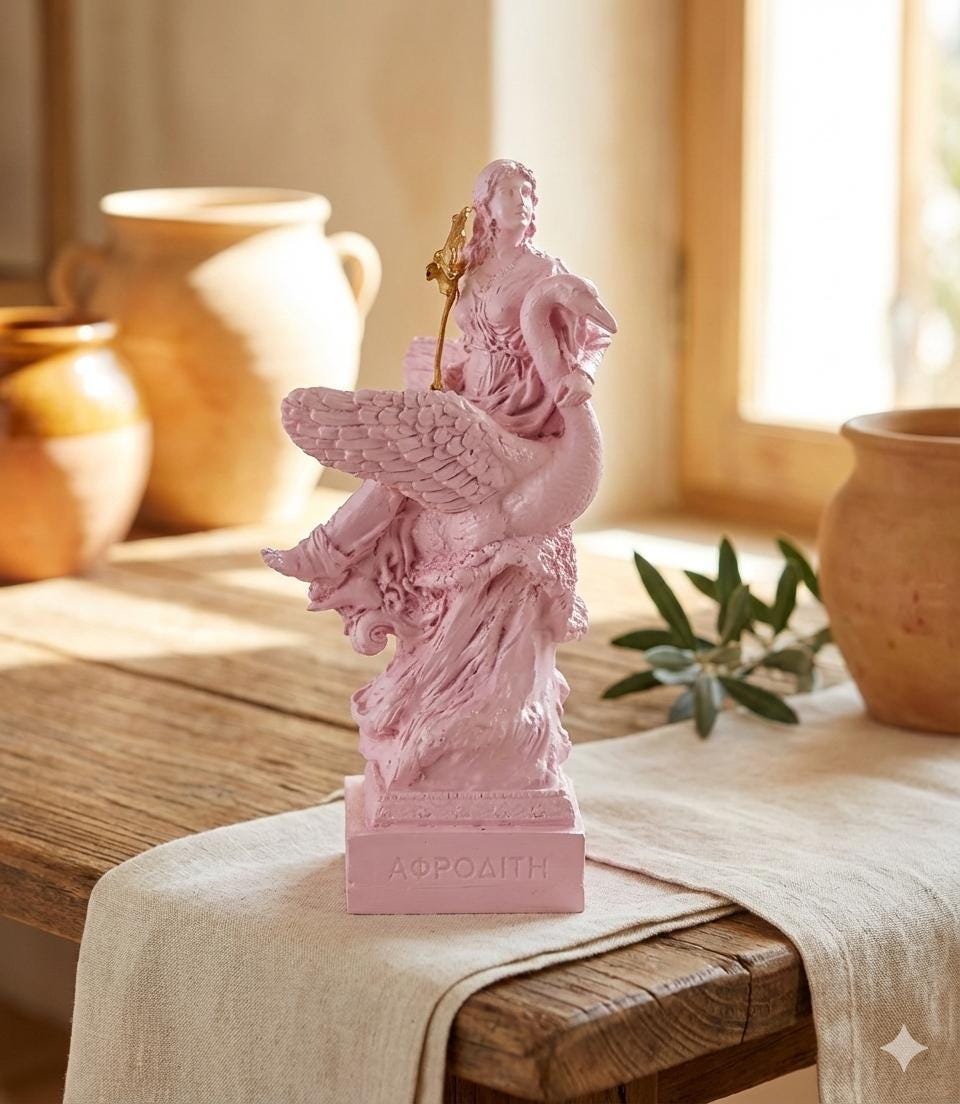 Venus Greek Goddess Aphrodite Swan Statue Pink Golden Flower 16 Cm