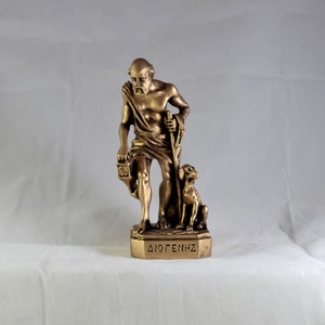 Diogenes Statue with dog the Cynic, Greek Philosopher Gold  16cm - 6.3in