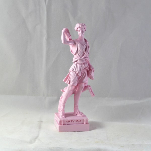 Artemis Diana Goddess of Nature Hunt Deer Greek Statue Pink 6,5 inch 16 cm