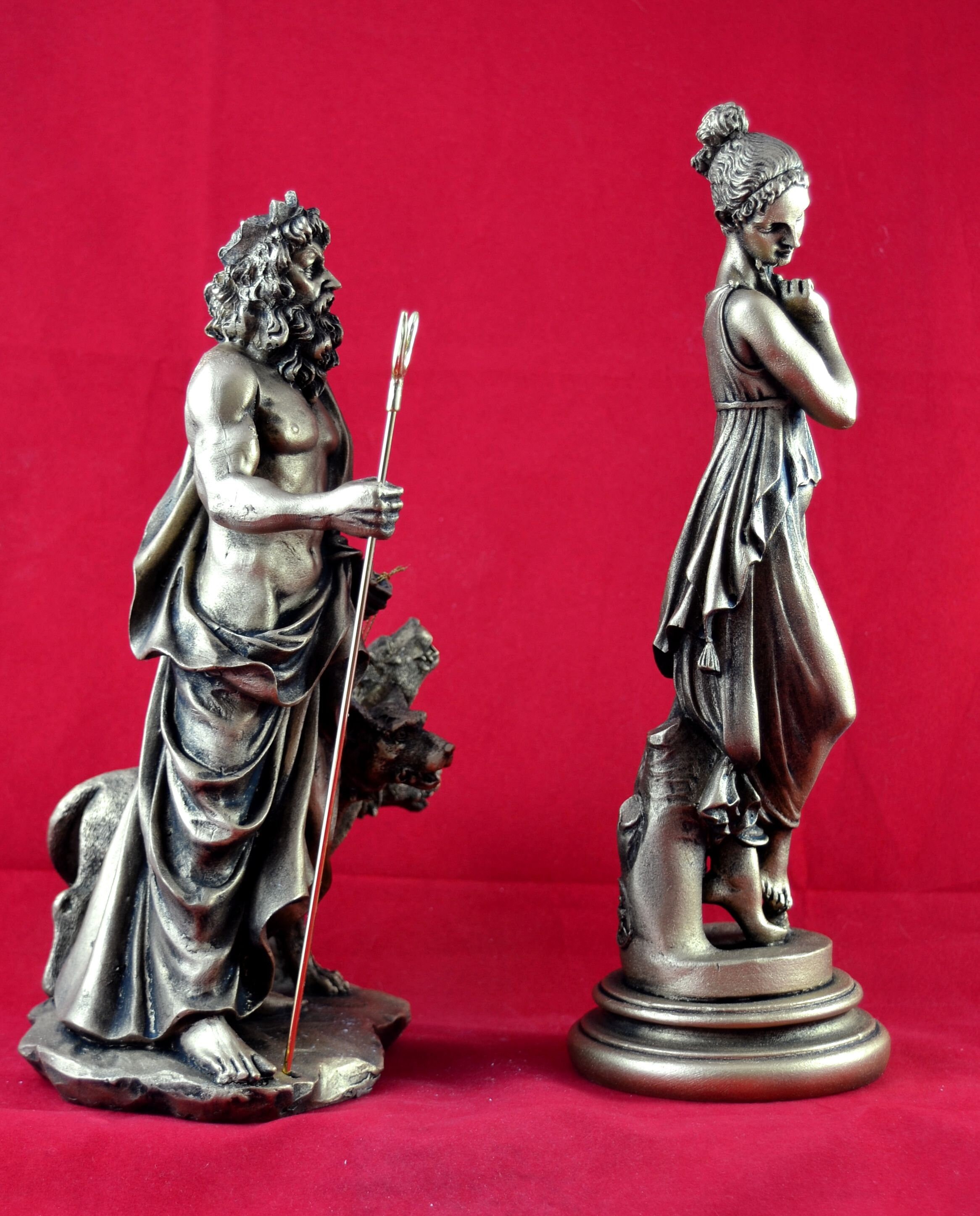 冥界の女王ペルセポネ女神とハデスの金彩ギリシャ神話像 10インチ