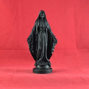 Virgin Mary Sculpture Madonna Marble Greek Black Patina Religious Statue 17 cm (6,7 inches)