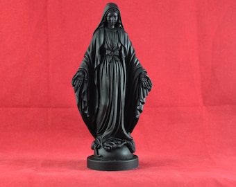 Virgin Mary Sculpture Madonna Marble Greek Black Patina Religious Statue 17 cm (6,7 inches)