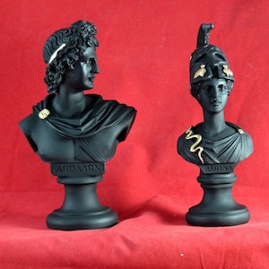 Apollon Athena Βust statue grecque dieux NOUVEAU 16 cm 6,3 pouces noir et or image 1