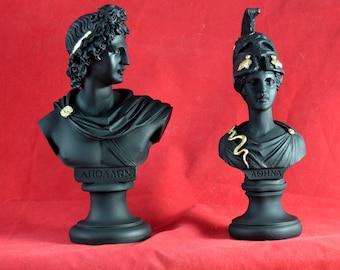 Apollo - Athena Βust griechische Statue Götter NEU 16 cm Schwarz und Gold