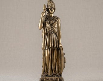Athena-staty: 25 cm grekisk visdomsgudinna, gjuten marmor av guldpatina
