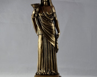 金色のペルセポネ像 - ギリシャ神話の冥界の女神 - 彩色石彫刻、異教の