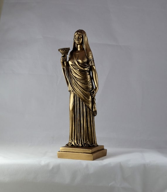 金色のペルセポネ像 - ギリシャ神話の冥界の女神 - 彩色石彫刻、異教の