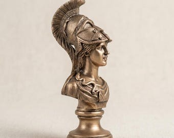 Gold Patina Athena Bust Statue, Greek Goddess of Wisdom Sculpture, 16cm Mythology Decor, Ancient Greece Art Piece, Altar Statue