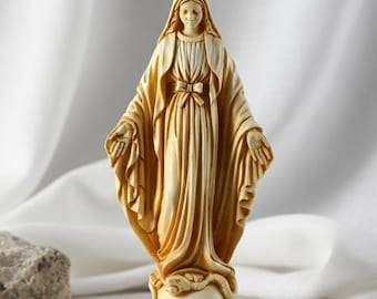 Escultura de la Virgen María, Mármol, Madonna, Pátina Envejecida, Estatua Religiosa, 17 cm (6,7 pulgadas)
