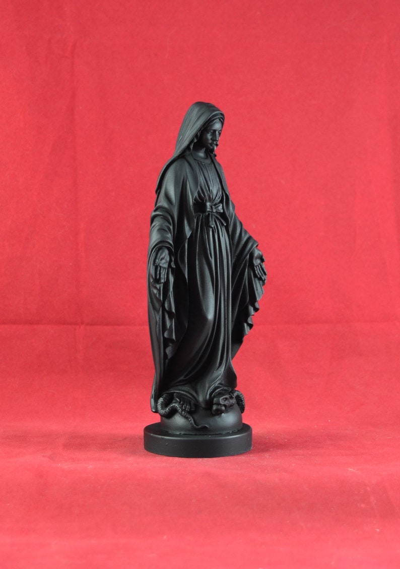 Virgin Mary Sculpture Madonna Marble Greek Black Patina Religious Statue 17 cm 6,7 inches image 2