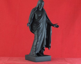 Statue de Jésus Sculpture du Christ Marbre Grecque Patine Noire Statue Religieuse 18,5 cm (7,3 pouces)