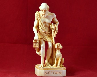 Diogenes Statue with dog the Cynic, Greek Philosopher Aged patina  16cm - 6.3in