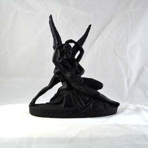 Eros and Psyche Statue: Black Patina Cast Marble Greek Mythology Decor 22cm (8.3 inch)