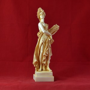 Demeter Greek Goddess of Agriculture, Fertility, Sacred Law and the Harvest Aged Patina Statue 10 inches