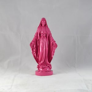 Virgin Mary Sculpture Madonna Marble Greek Dark Pink  Religious Statue 17 cm (6,7 inches)