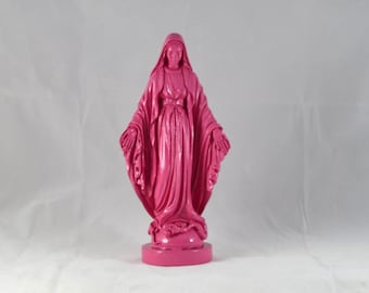 Virgin Mary Sculpture Madonna Marble Greek Dark Pink  Religious Statue 17 cm (6,7 inches)