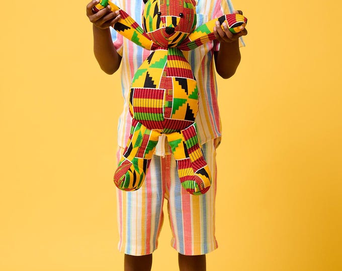 Ankara fabric Bear , Handmade African Print , Stuffed Animal  , Christmas gift for kid ,