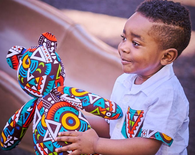 Ankara Fabric Bear: 100% Cotton Stuffed Animal Toy
