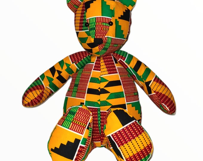 Ankara fabric Bear , Handmade African Print , Stuffed Animal  , Christmas gift for kid ,