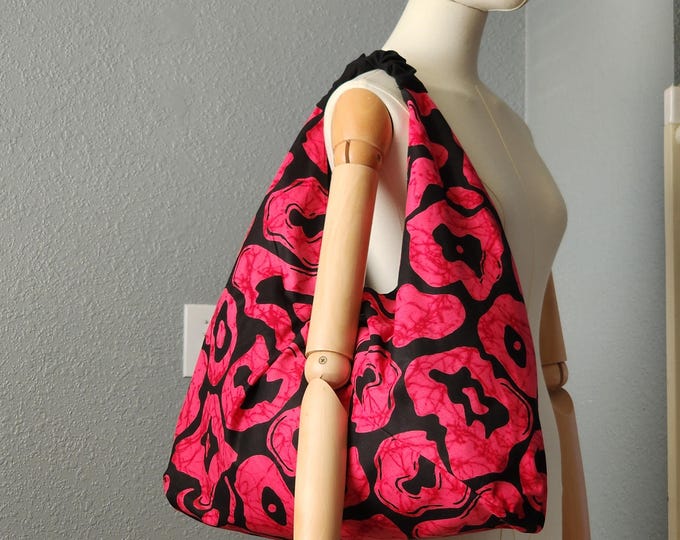 African Print Cotton Tote Bag with Zipper Pockets