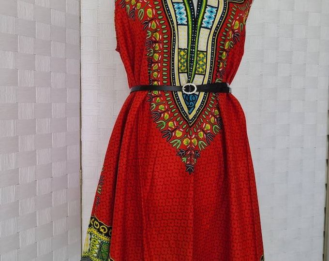 Red Dashiki Dress, Free Size Summer Dress