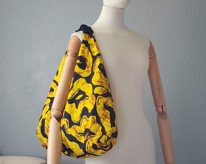 African Print Cotton Tote Bag with Zipper Pockets