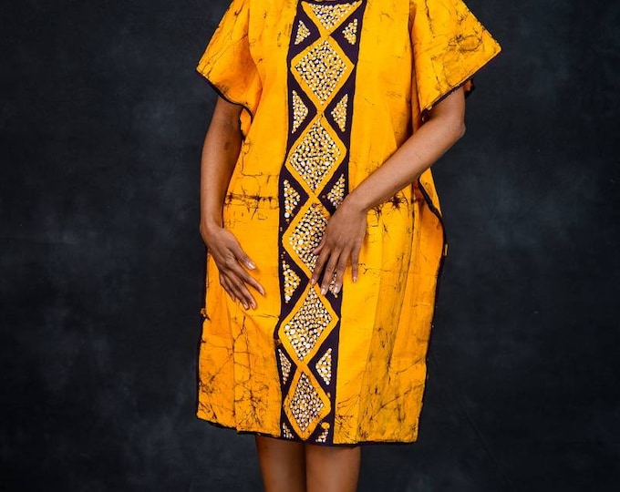 Batik Dress ,  African Print dresses , Orange mini dress