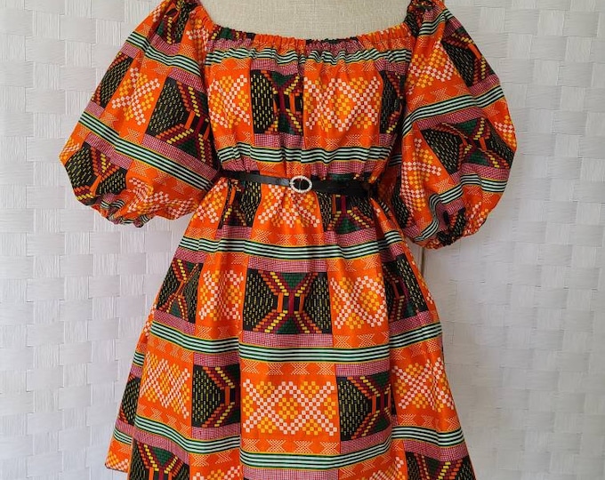 African Print Off-Shoulder Summer Dress, Ankara Short Dress (Size 8, 10)