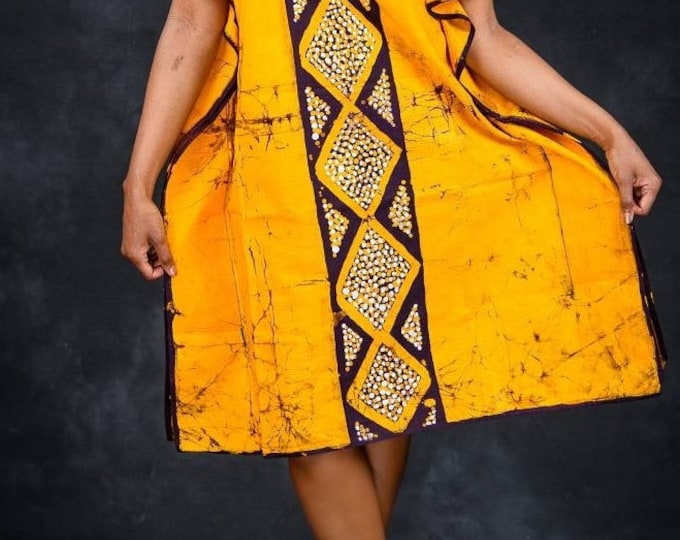 Batik Cotton Dress - Green African Print, Free Size