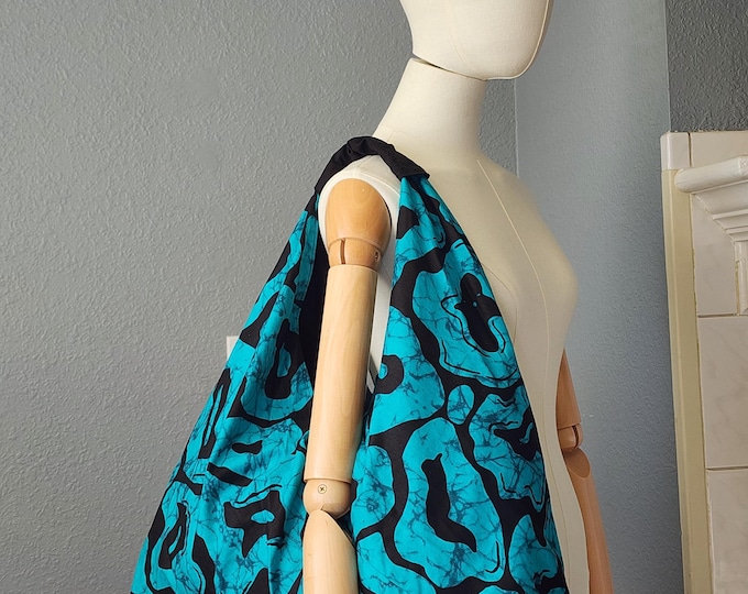 African Print Cotton Tote Bag with Zipper Pockets