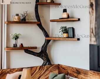 Embossed carved wooden bookshelf wall mounted driftwood branch artistic wall mounted bookshelf suitable for your space .