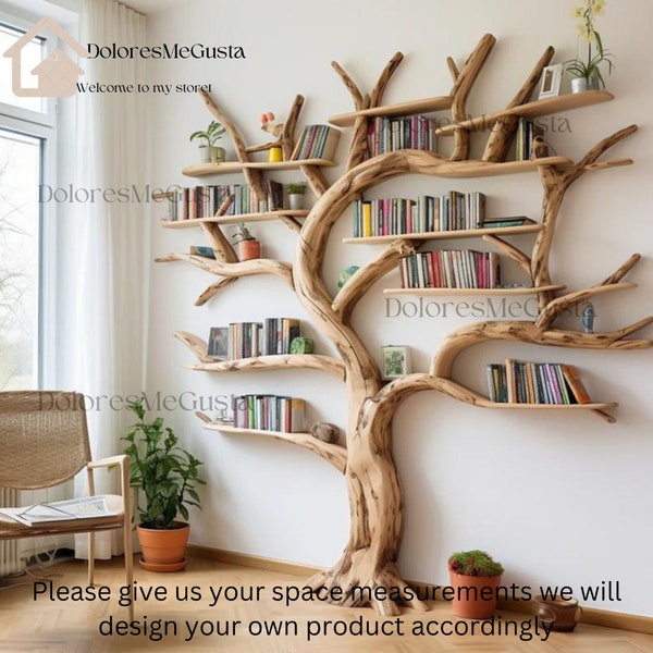 Branche d'arbre étagère flottante en bois massif bord vivant étagère murale d'angle flottante bibliothèque unique décoration de la maison.