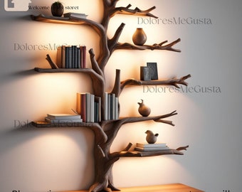 Corner shelf floating with tree branches Artistic solid wood wall-mounted bookcase suitable for living room and bedroom space.