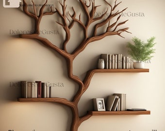 Personalisation bookshelf made from tree rustic floating shelf decorative bookcase home decor .