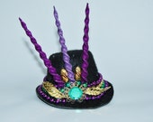 SALE Fabulous St. Patrick's Day Purple Gold Green Spiral Siren Party Costume Mini Top Hat Fascinator with Beads Glitter and Flower Jewel