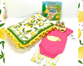Lemon Baby Girl Crochet Baby Blanket Gift Set - 3 Piece